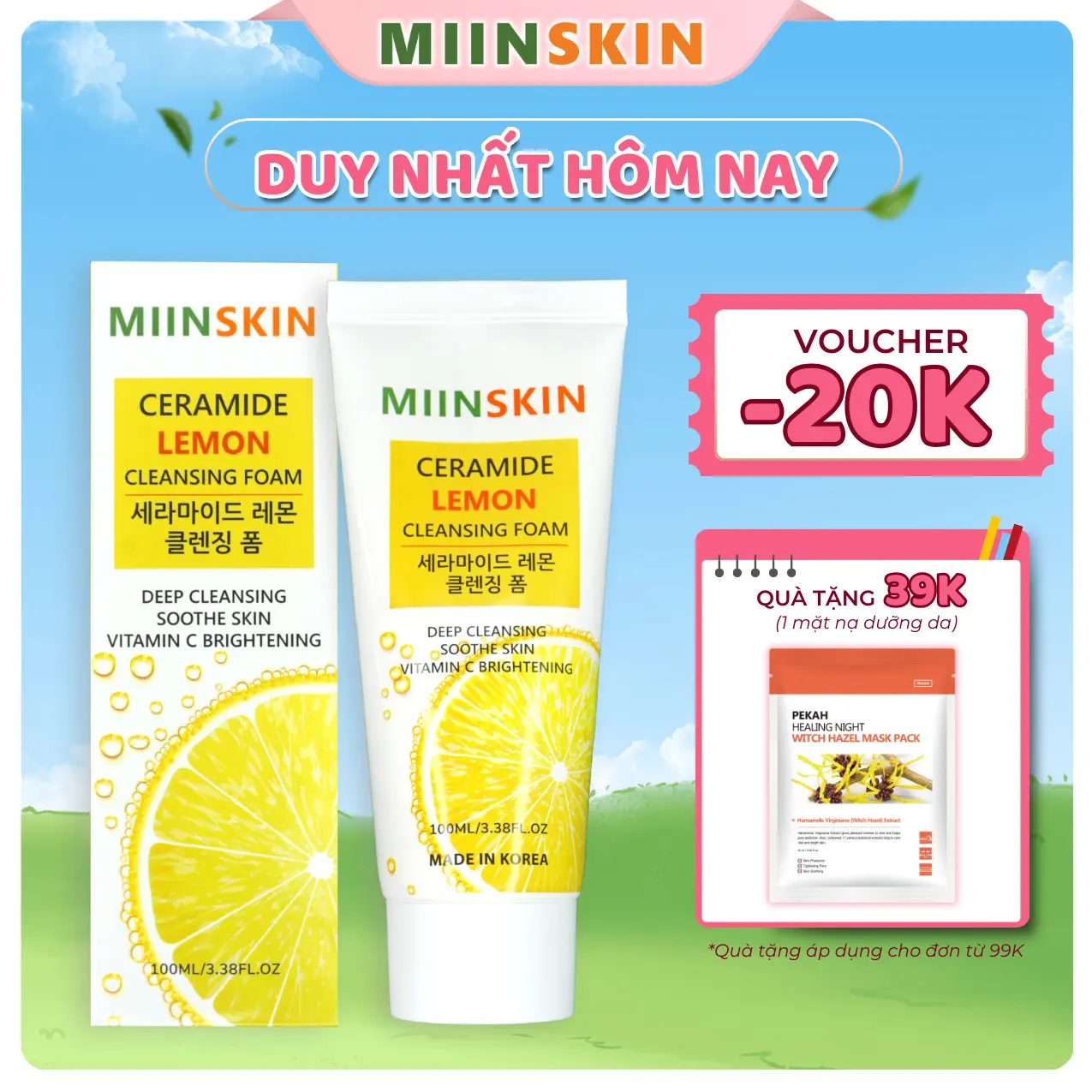 Sữa rửa mặt chanh MIINSKIN Ceramide Lemon Cleansing Foam 100ml