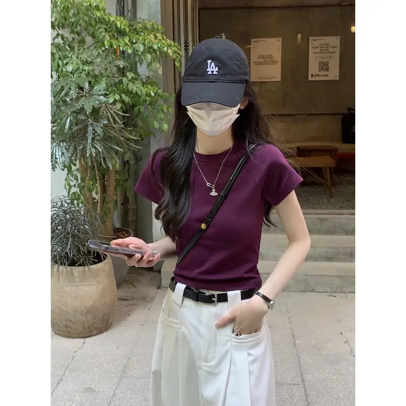Short Sleeve T-Shirt for Women 2025 Summer Slim Fit Casual Sexy Hot Girl Tee Student Top Trendy