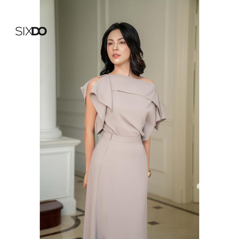 Áo nữ xẻ vai bèo lệch SIXDO (Grayish Brown Silk Blouse)