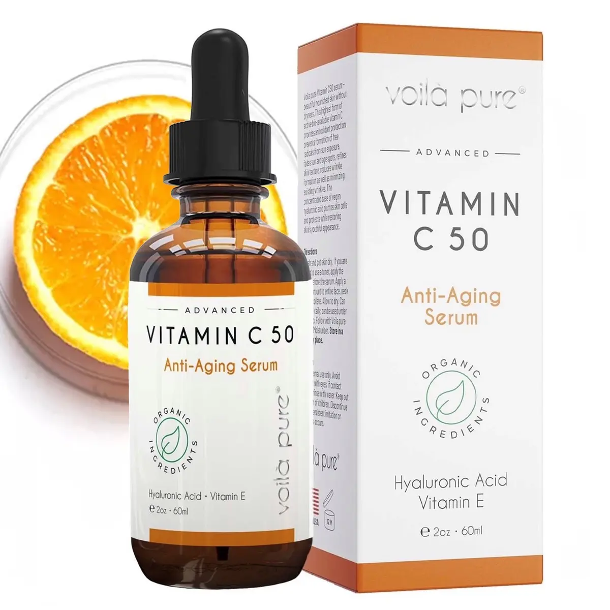 Voila Pure Advanced Vitamin C 50 Serum With Hyaluronic Acid - Vitamin E  60ml Skincare Comfort Skin Repair
