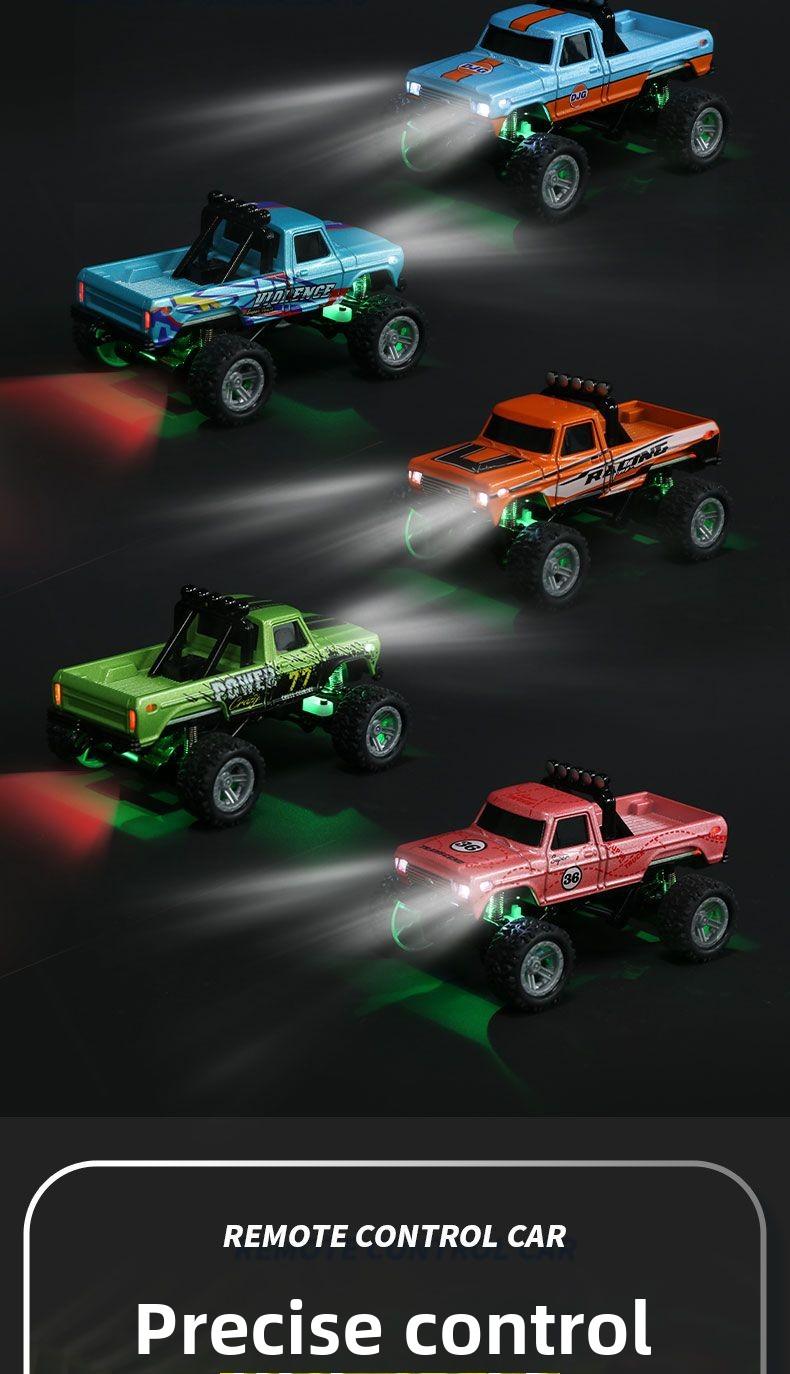 Product Introduction of Off-road Bigfoot 1:64 speed mini remote control car alloy appearance cool lights shock absorption children's toys 17