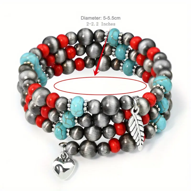 Retro Bohemian red turquoise beaded national necklace earrings bracelet set of three. delicate gift 6
