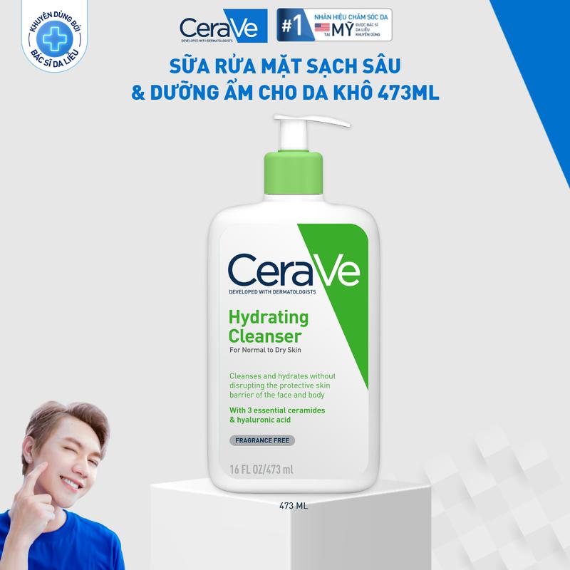 [Deal FlashSale] Sữa rửa mặt giúp làm sạch sâu dành cho da thường và da khô Cerave Hydrating Cleanser 473ML. Sữa rửa mặt dạng gel không tạo bọt làm sạch sâu dịu nhẹ và cung cấp độ ẩm cho da. Chăm sóc da_Sữa rửa mặt_Skincare cho Nam và Nữ