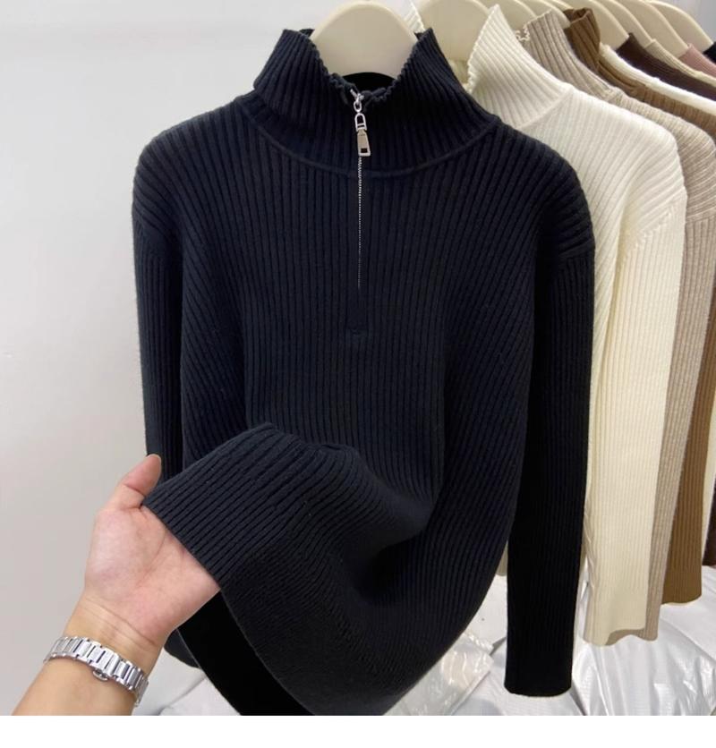 Product Introduction of 200 Wearable plus Size Polo Top Women's Autumn and Winter Half-High Collar Half-Open Zipper Sweater Loose Slimming Sweater Fashion 23