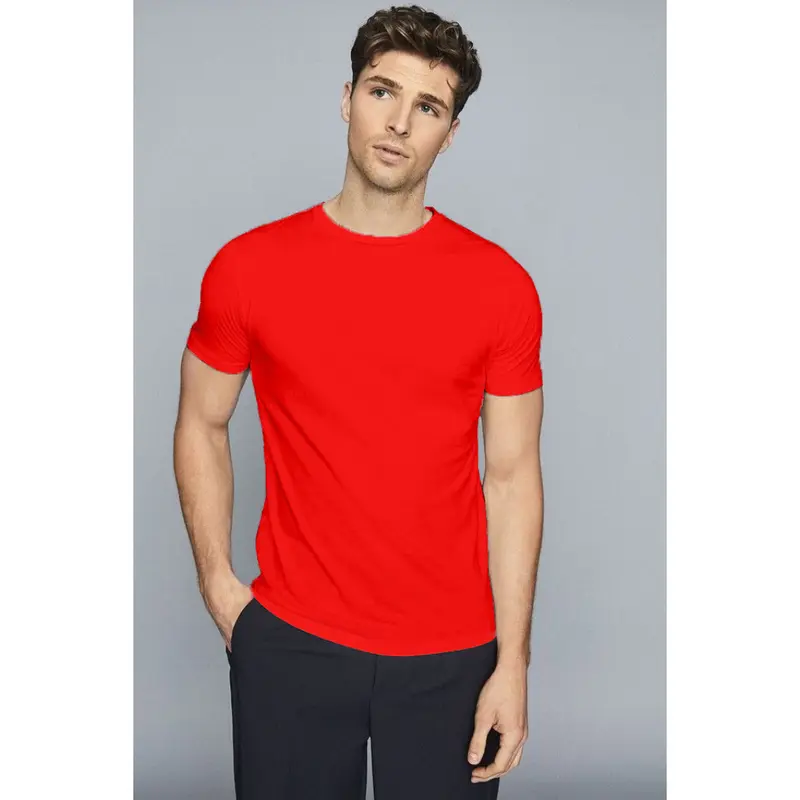 Baju Kaos warna merah cabe Polos Lengan Pendek O Neck Unisex Bahan Katun Combed PE 30s Adem Kualitas Premium Pria Oblong 2