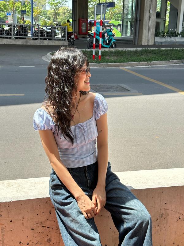 [Ảnh thật] Áo croptop nữ có tay, có dây buộc nơ, phần lưng co giãn 3