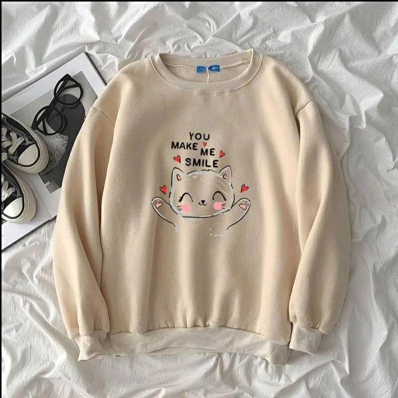 SWEATER WANITA OVERSIZE YOU MAKE ME SMILE CREWNECK WANITA SIZE M TO XXL TEBAL 1