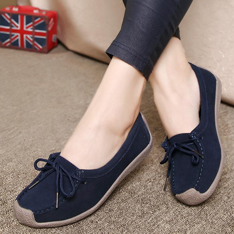 Large Size 35-43 Flat Loafers Women's Shoes Non-Slip Genuine Leather Snail Shoes Mom Shoes 0