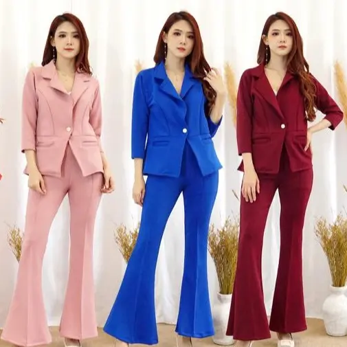 #083 , SET BLAZER POCKET CUTBRAY SCUBA PREMIUM Polos Setelan  Wanita Celana Panjang Atasan Dewasa Hitam Outer Kulot Bawahan 2