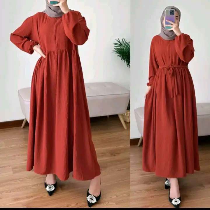 Bavin MIDI dres crinkle airflow polos Nyaman Ibu Menyusui Hitam Formal 1
