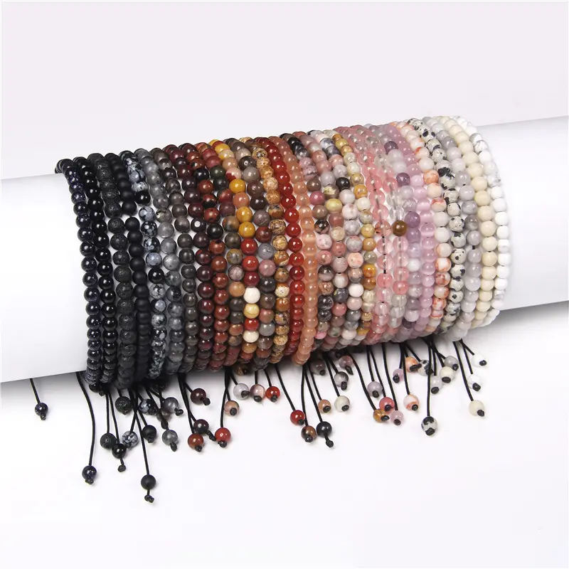 Vòng Tay Hạt, Dệt, 4mm, Có Thể Điều Chỉnh, Làm Bằng Đá Thô Tự Nhiên Và Đá Bán Quý, Thích Hợp Cho Yoga, Vòng Tay Thủ Công, Trang Sức
