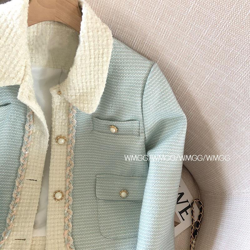Product Introduction of Áo Khoác Dài Tay, Màu Xanh Dương, Dành Cho Nữ, Thích Hợp Cho Mùa Xuân Và Mùa Thu, Thiết Kế Đẹp, Phong Cách Cổ Điển Độc Đáo Màu Tương Phản, Cổ Polo, Thời Trang, Thanh Lịch, Áo Dễ Phối Đồ Top Jacket Women 7