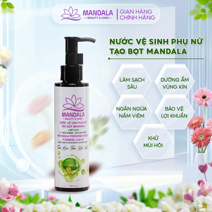 Nước Vệ Sinh Phụ Nữ Mandala 150ml Làm Sạch Sâu, Cấp Ẩm Dưỡng Da Sáng Mịn, Ngăn Ngừa Nấm Ngứa Women