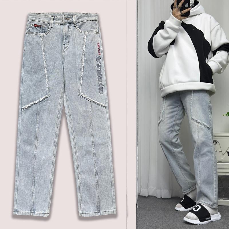 CAROLLA Quần Jean Nam Form suông, ống đứng, ống suông, Jean Baggy, Năng Động, Menswear Pants Kem Có Túi 3