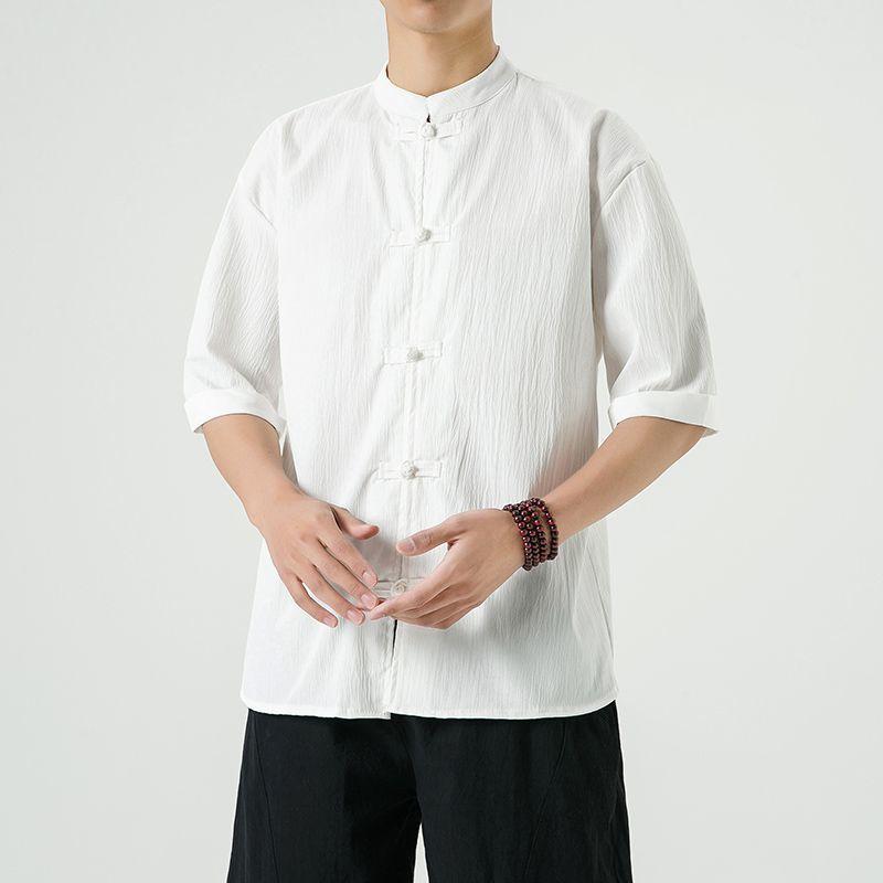 Product Introduction of Men's Shirt, Tang Suit Shirt, Chinese Style, Tai Chi Clothing, Kung Fu Clothing, Linen Thin Stand Collar Buttoned Zhongshan Suit Menswear Top chinese man red shirt chinese fashion outfit Lingerie Beige 16