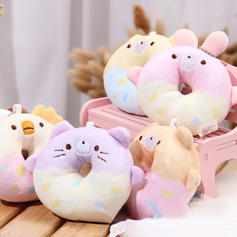 Product Introduction of 1pcs 10cm Animal Doughnuts Keychain Cute Doll Hanging Ornament Plush Toy Cotton Cartoon Doll Plush Key Pendant Keychains Girls 3