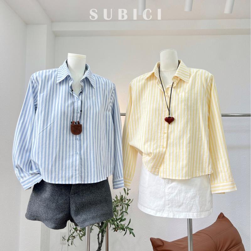 Áo Sơ Mi Croptop Kẻ Sọc Dáng Lửng Chất Thô Đũi Mềm Freesize Form Vừa 40 - 57kg | SUBICI