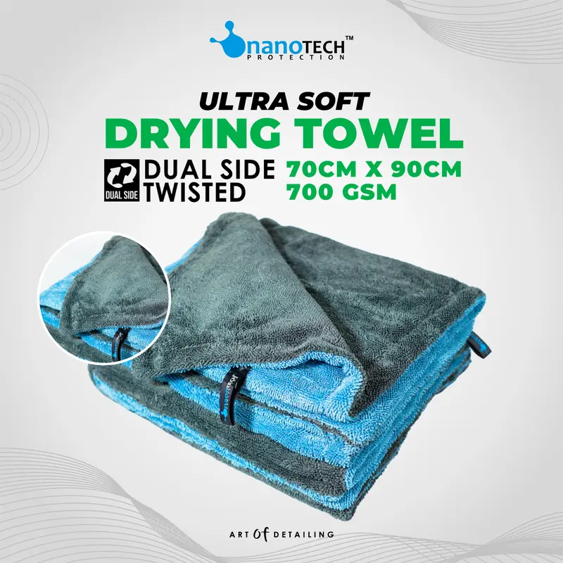 700 GSM | 90cm X 70cm | DUAL SIDE TWISTED DRYING TOWEL - nanoTECH PROTECTION - HANDUK LAP PENGERING MOBIL MOTOR Air Car Kendaraan 0