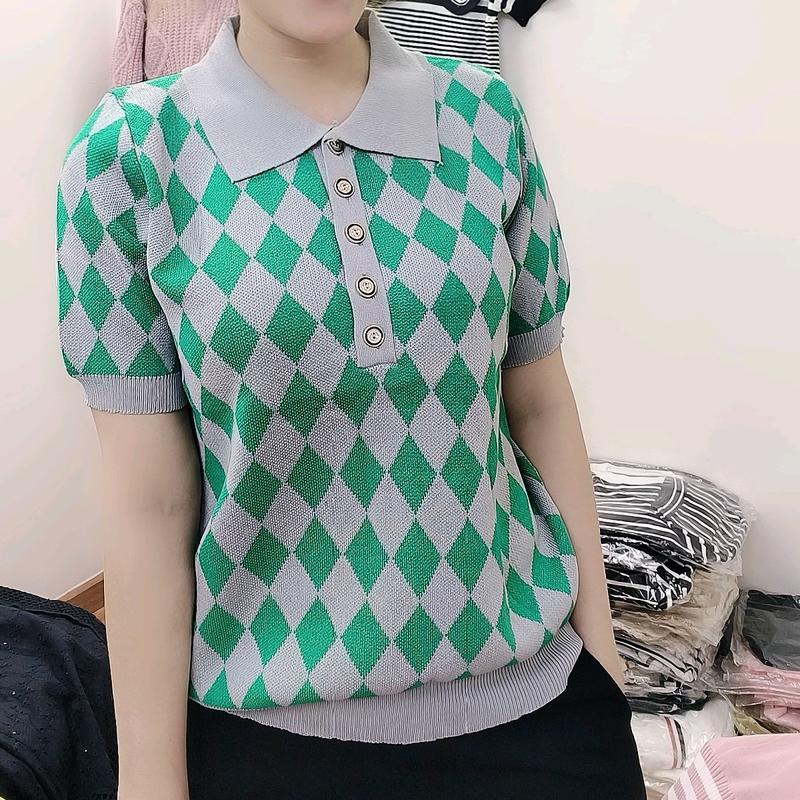 áo len mongtoghi dệt kim nữ tay ngắn có cổ