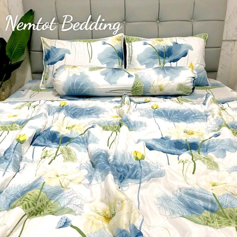 [LINK ĐỦ SIZE] Trọn Bộ 5 Món Chăn Ga Gối Tencel Than Hoạt Tính Cao Cấp Kháng Khuẩn, Mềm Mịn, Thoáng Mát, Vỏ Gối Ôm Khóa Kéo_Nemtot Bedding