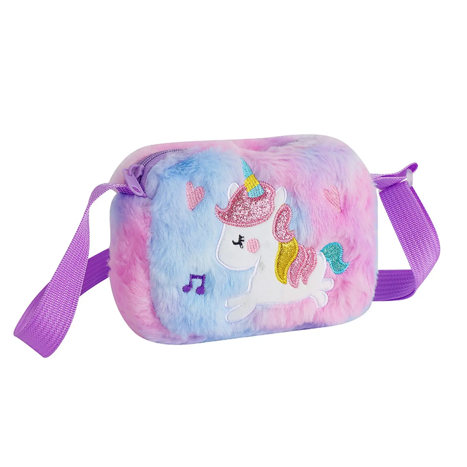 Kids Unicorn Plush Messenger Bag Small Square Bag Adjustable Strap Shoulder Bag Cute Cartoon Crossbody Bag