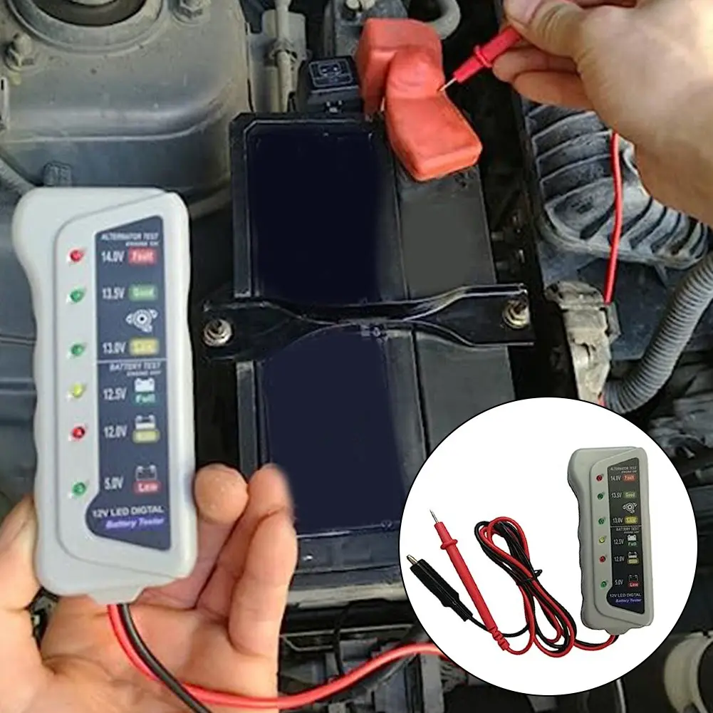 12V Digital Battery Tester 6 LED Light Display Diagnostic Tool Battery Tester
