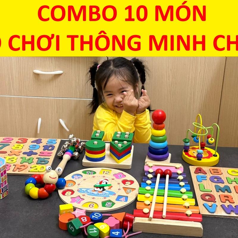  Bộ đồ chơi xếp gỗ thông minh cho bé - 10 món chất liệu gỗ tự nhiên sơn tĩnh điện chống nước chống mốc 