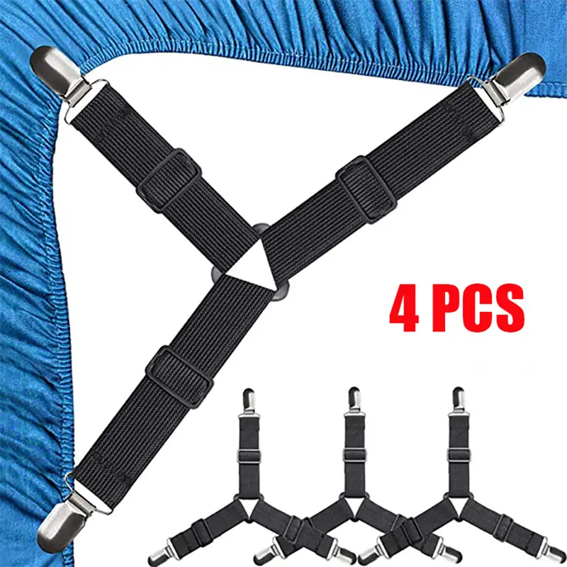 4 PCS/SET Bed Sheet Holder Straps Sheet Stays Keepers Bedsheet Holders Fasteners Elastic Adjustable Bedsheet Holders for Bed Sheet