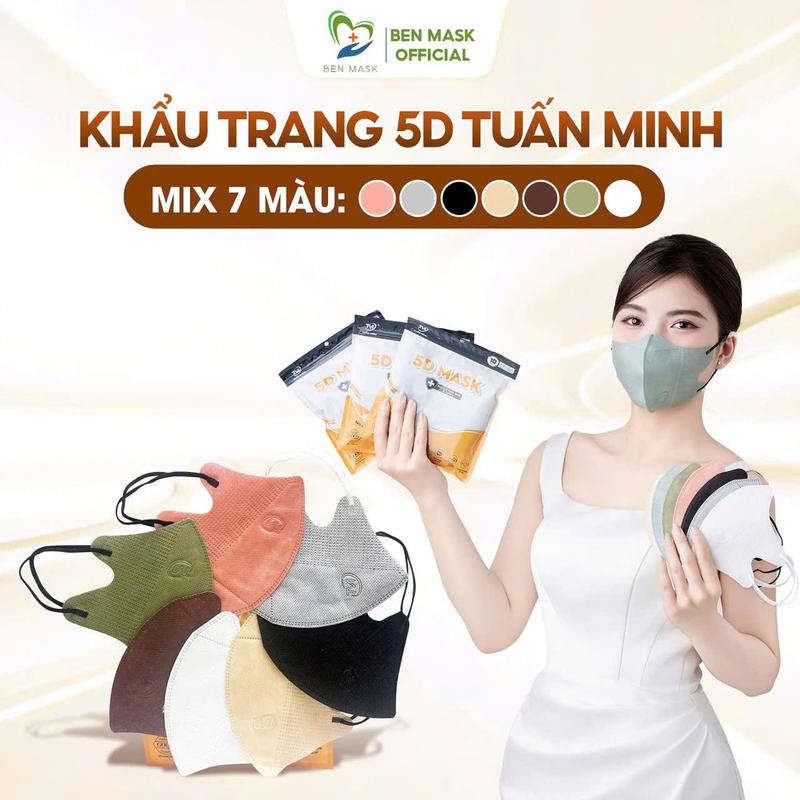 Thùng 600 chiếc Khẩu trang 5D Tuấn Minh hàng cao cấp mẫu mới cải tiến phom dày dặn