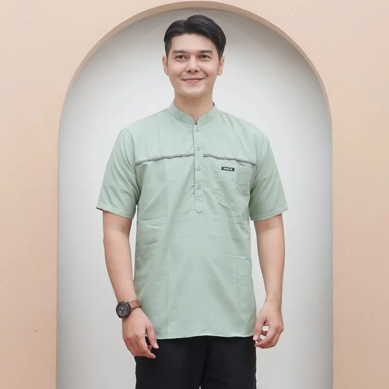 Baju koko kurta dewasa lengan pendek terbaru full katun Muslim Casual Pria 1