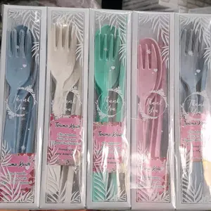 50pcs SENDOK TRAVEL SET LOKAL KEMAS MIKA souvenir pernikahan khitanan ulang tahun murah unik lucu garpu sumpit Plastik