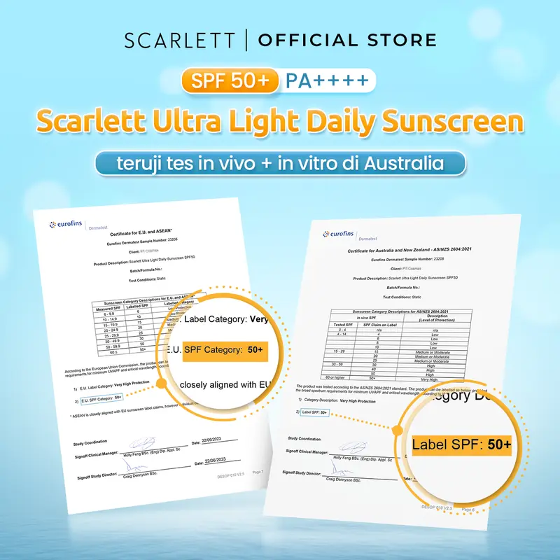 Oily Skin Friendly Scarlett Whitening Ultra Light Daily Sunscreen SPF 50+ PA++++ [Water Based] Meresap 20an Detik (Super Ringan) dengan 7X Ceramide 9X Hyaluronic Acid & No Whitecast Sunblock Wajah 3