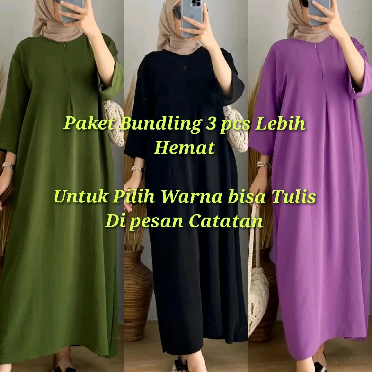 PAKET HEMAT 3 PCS DASTER CRINKEL LENGAN 3/5 Gamis Busui Airflow Crinkle Ibu Muslim Wanita