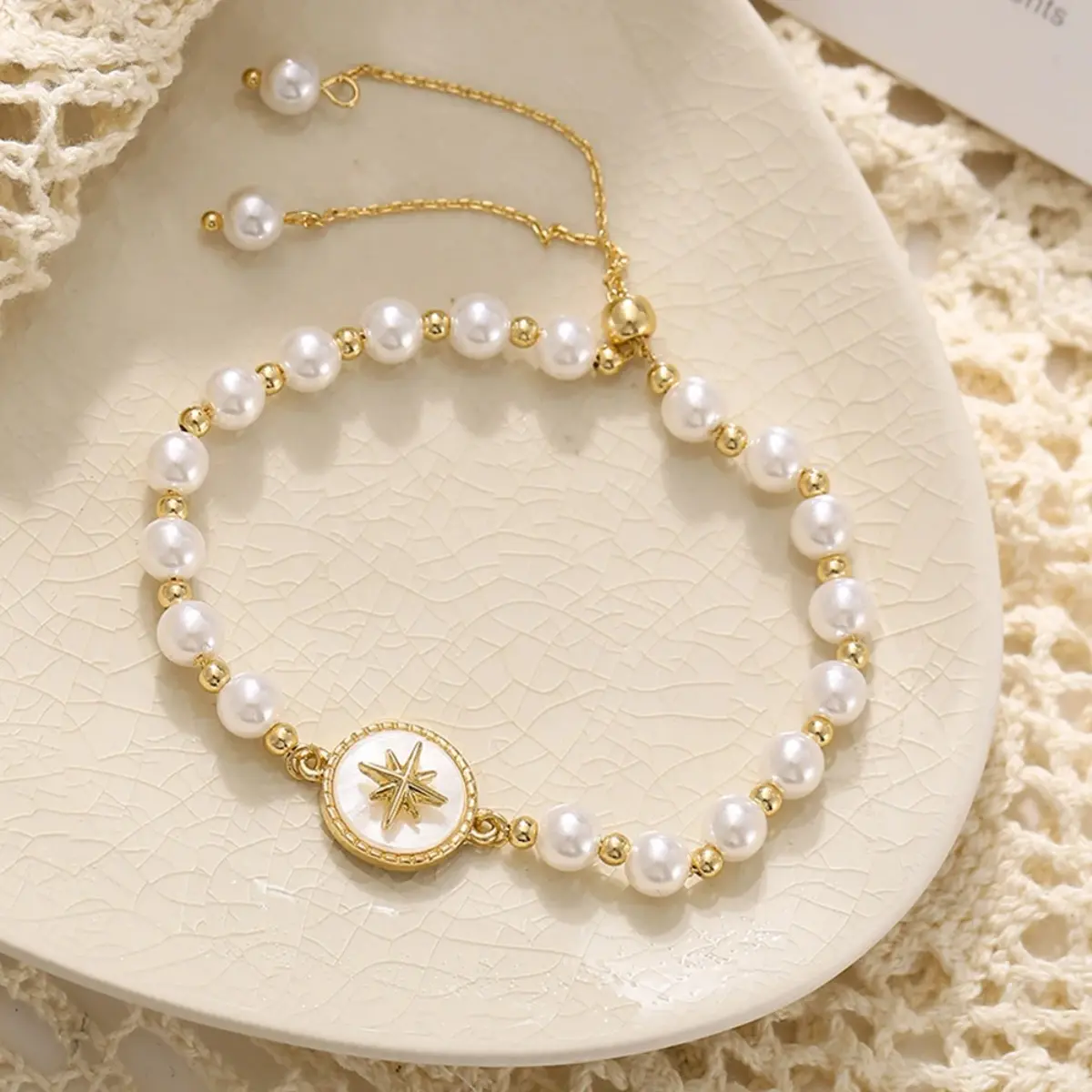 New Korean Charm Gold Color Star Immitation Pearl Beads Bracelet for Women Girls Adjustable Teens Decor Bracelets new
