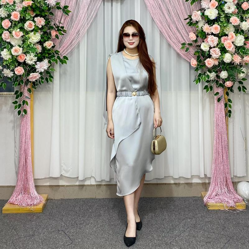 Đầm suông Nữ 300082 kiểu vạt chéo Miss Hiền  kèm dây xích beo, sát nách sang trọng tự tin khoe dáng!  Women vaytet 3