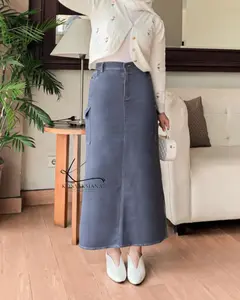 Pola Wear | Lyra Cargo Skirt Basic Rok Jeans Panjang Highwaist Cargo Wanita Casual Dewasa Bahan Jeans Stretch Premium