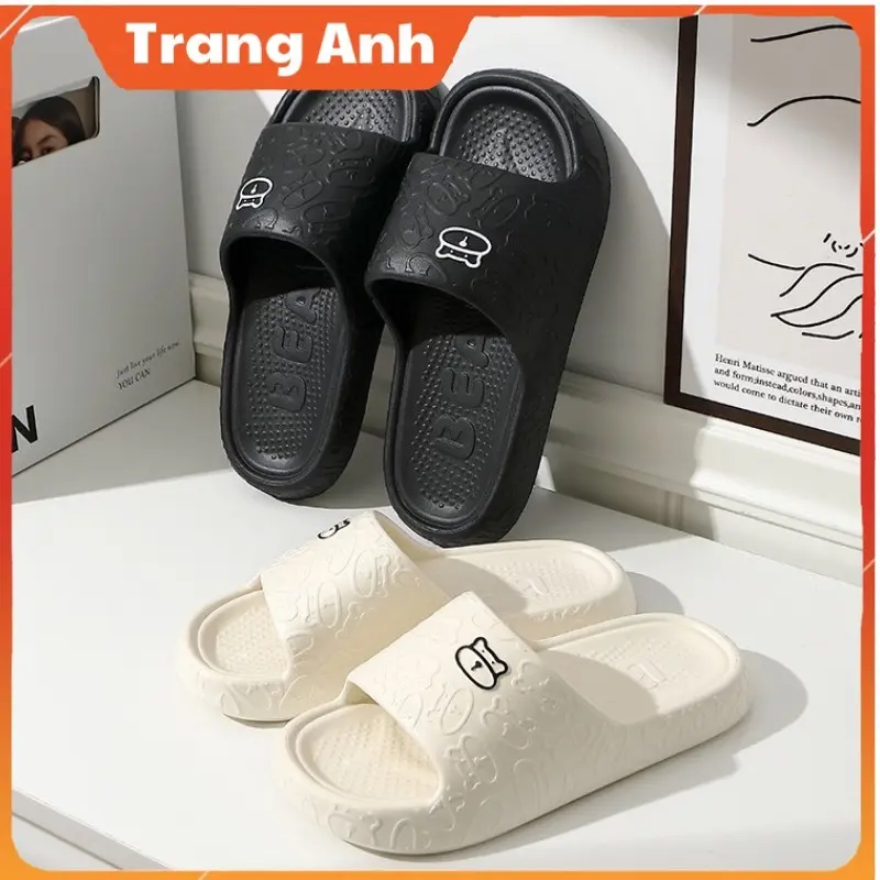 Dép nữ chống trượt 2 màu đen trắng đế 2cm giá rẻ