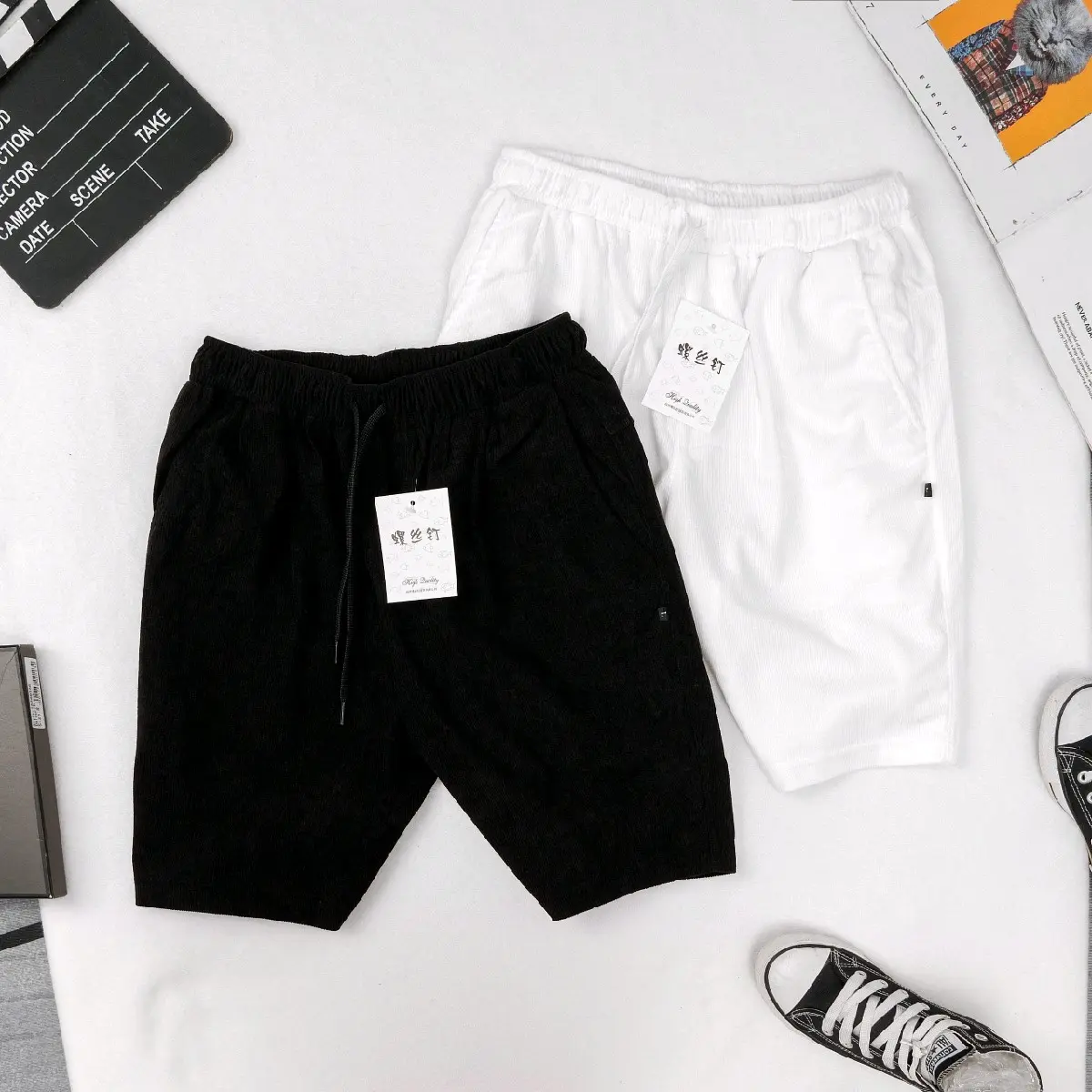 Quần Short Nhung Tăm Lưng Thun Trắng, Đen ,Có Size Từ L ,Xl ,2xl, 3XL .