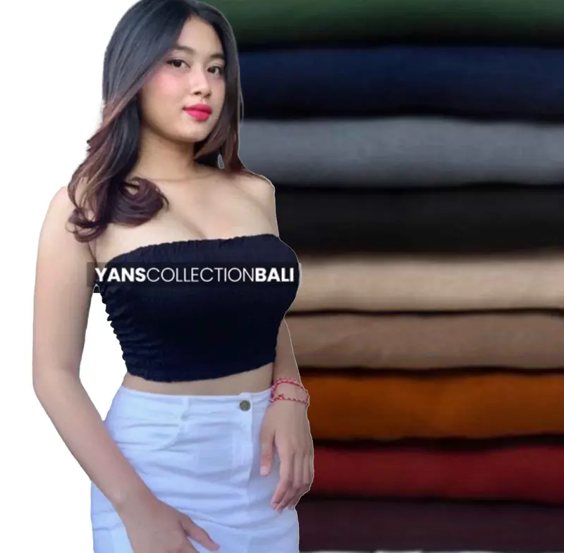 Inner kemben wanita polos pantai Bali karet kerut Atasan Crop 2