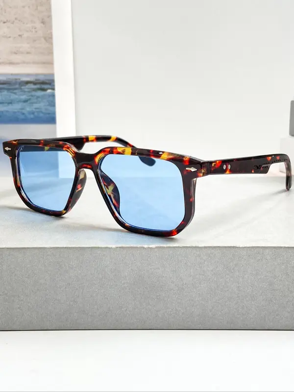Unisex Street Trend Tortoiseshell Rectangle Frame Sunglasses, Trendy Vintage Sunglasses for Everyday Use, Fashion Accessories for Outdoor Activities 8