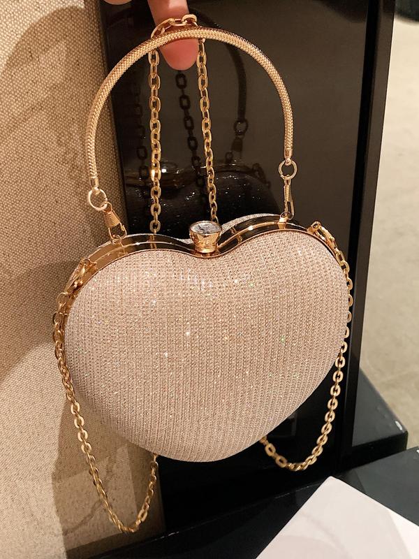 Women's Elegant Heart Shaped Design Evening Bag, Fashion Chain Strap Purse Shoulder Bag for Party, Trendy All-match & Exquisite Bag for Birthday Gift, Valentine's Day, Gift 7