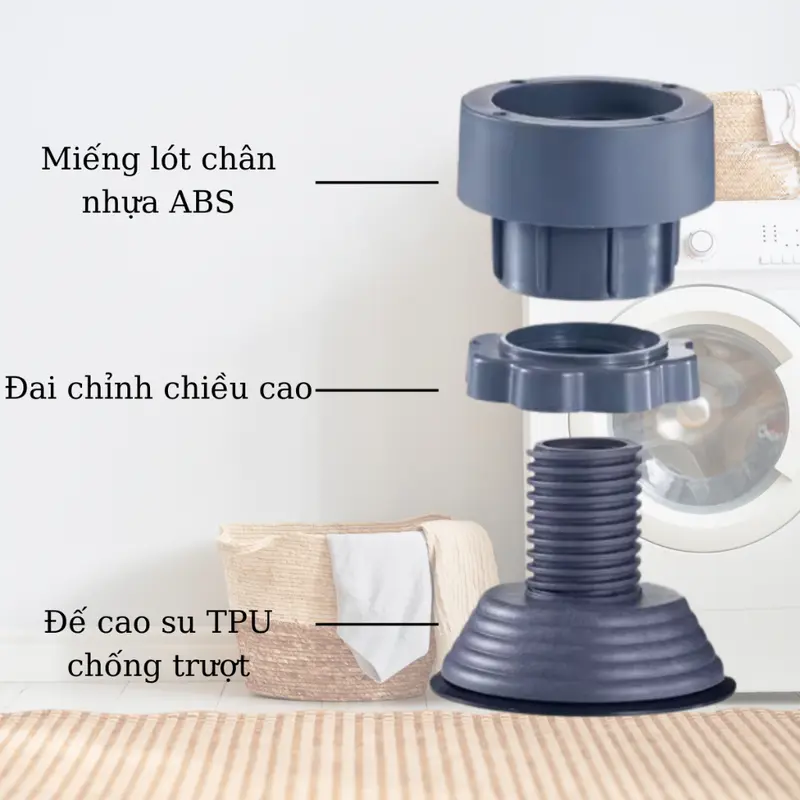 Bộ 4 chân chống rung tăng giảm cho máy giặt, tủ lạnh - Đế cao su chống trượt 7