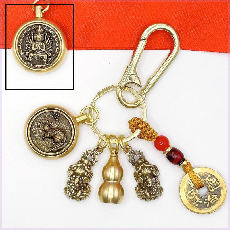 Móc Khóa Cặp Tỳ Hươu bát xoay 12 Con Giáp và phật bản mệnh Kèm Hồ Lô Rỗng S-09 Móc Chìa Khoá