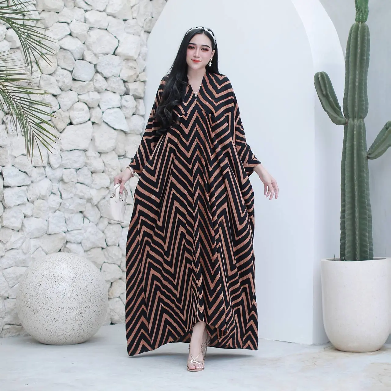 New Zigzag Home kaftan Bahan Rayon TebalSuper Jumbo XXXL Baju Muslimah Kaftan mewah Elegan Baju Pengajian Gamis Batik Wanita Panjang