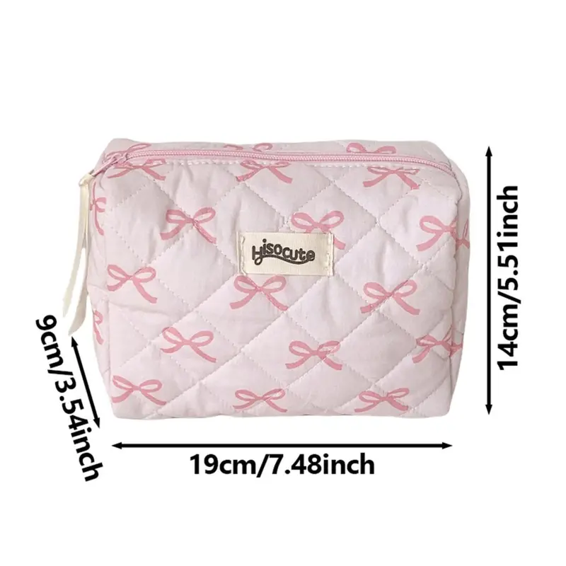 Quilted Pattern Cosmetic Organizer Bag, 1 Count Large Capacity Makeup Bag with Bow Pattern, Portable Travel Storage Bag, Home Organizer 1