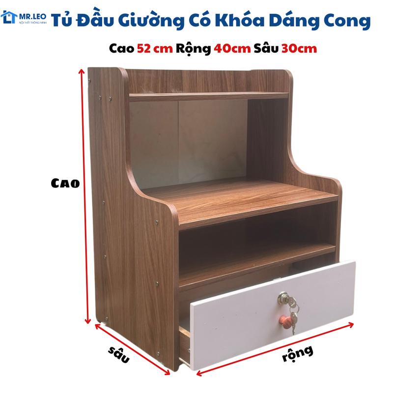 Tủ đầu giường dáng cong LOẠI TO có khóa an toàn gỗ MDF dày 12li chắc chắn, thiết kế lạ mắt, lắp ráp dễ dàng Vietnam Có ngăn kéo