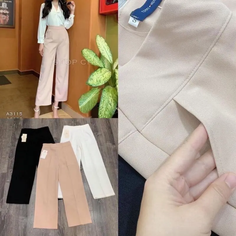 Quần ống rộng khoá sườn siêu sang( mua2q tặng kẹp mini)