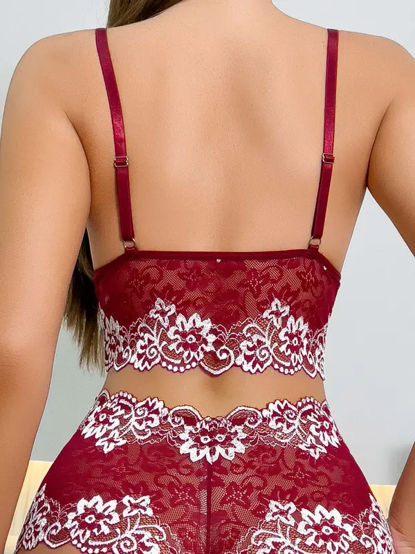 Women's Floral Lace Push Up Bra & Panty Two-Piece Set, Sexy Comfortable Breathable Lingerie Set for Daily Wear, Women's Underwear Set for All Seasons lace  pajamas 6