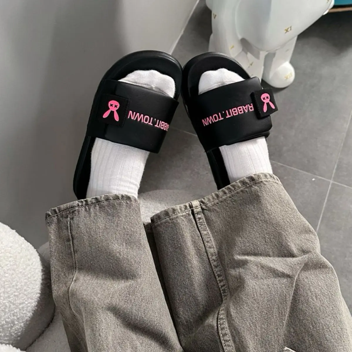 Dép Rabbit Town quai dán xé cute cho nữ  siêu xᶖnh xắn Slipper DéP Jean Quai Ngang