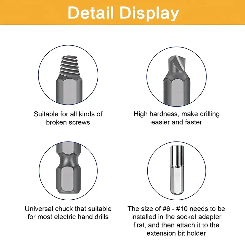 Damaged Screw Extractor Set, High Speed Steel Screw Extractor Set, Professional Broken Bolt Removal Tool Set, Industrial Grade Anti-breakage High Hardness Screw Extractor Equipment 3